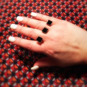 Triple Adjustable Black and Silver Ring